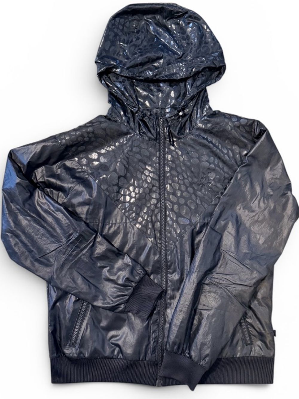 Limited Adidas Black Shiny Hooded Snakeskin Windbreaker Jacket